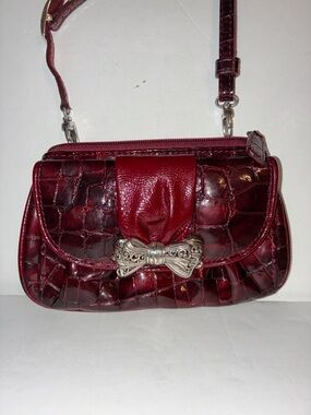 Brighton, Red Alligator Skin Look, Small Purse, Silver Bow